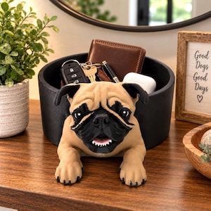 Pug Catch All Tray, Dog Lover Trinket Dish, Pug Gift, Pet Lover Desk Decor, Key Tray, Dog Home Decor