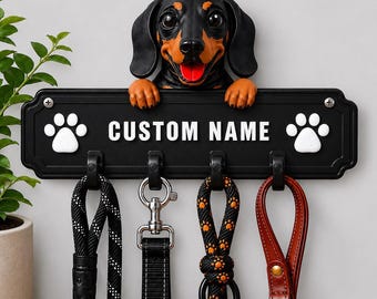 Aangepaste hondenriemhouder | Gepersonaliseerd hondenriemrek | Opberger voor sleutels en riem voor wandmontage | Cadeau huisdierliefhebber