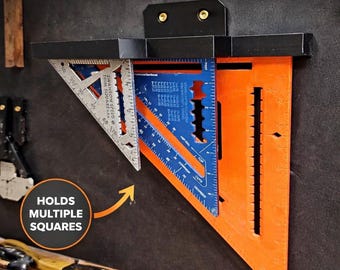 Wall Mounted Speed Square Holder – 3 Slot Carpenter Tool Organizer