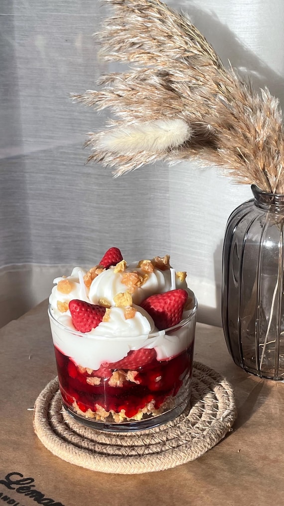 Realistic Strawberry Shortcake Candle | Scented Soy Wax Dessert Candle | Handmade in France