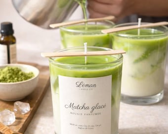 Iced Matcha Latte Candle – Handmade Soy Beeswax Blend, Japanese Decor