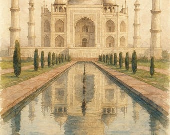 Taj Mahal Watercolor Art Print | Romantic India Landmark Painting | Travel Wall Decor (Digital Download)