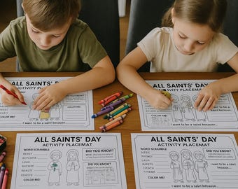 Fun All Saints’ Day Coloring Placemat | Catholic Kids Printable Activity Sheet | Instant PDF Download