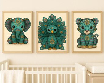 Intricate Baby Animal Mandala Prints | Boho Nursery Decor | Calm & Mindful Digital Wall Art Download