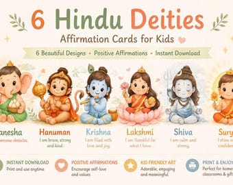 Hindu Gods Affirmation Art Prints | Kids Nursery Decor (Digital Download 8.5x11in)