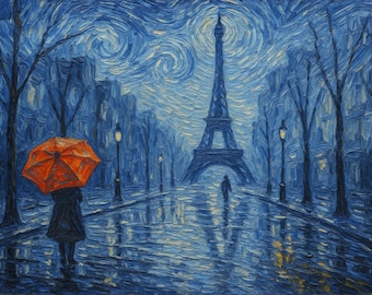 Eiffel Tower Rain Print – Paris Impressionist Wall Art (Digital Download)