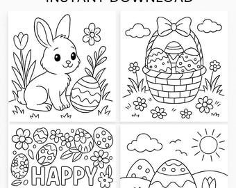 Easter Coloring Pages for Kids | Bunny & Egg Hunt Designs (Digital Download)