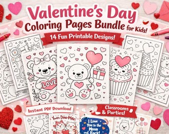 Valentine's Day Coloring Pages – 14 Designs, Classroom Activity (PDF Download