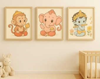 Whimsical Baby Deity Art Prints | Hindu Nursery Wall Decor | Spiritual & Cultural Digital Download