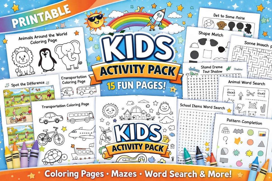 Activity Pack Pages Kids Activity Pack | 15 Fun Learning Pages (PDF Download) - Etsy