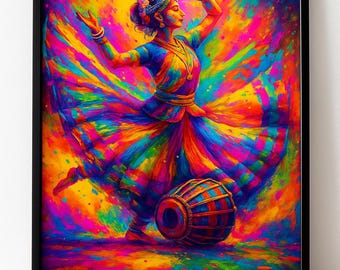 Holi Dancer Wall Art – Festival of Colors Indian Cultural Print (Digital Download)