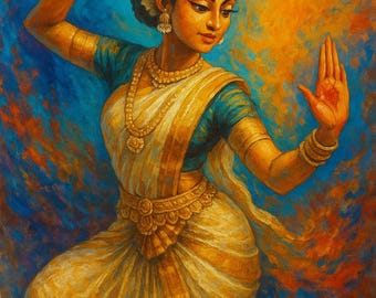 Mohiniyattam Indian Dance Art Print | Elegant Kerala Classical Painting | Cultural Wall Decor (Digital Download)