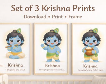 Set of 3 Krishna Prints | Hindu Baby Affirmation Art (Digital Download)