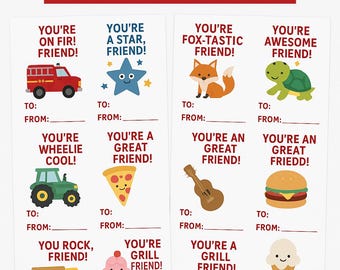 Fun Kids Valentine Cards Printable | Classroom Exchange Set | DIY School Handouts (PDF Download)
