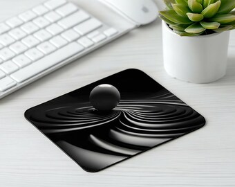 Monochrome Ripple Sphere Mouse Pad | Abstract Black Desktop Mat