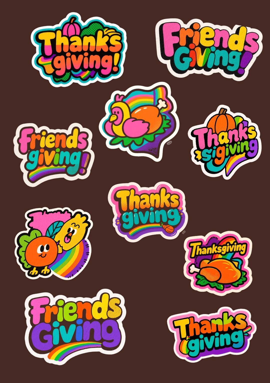 Colorful Thanksgiving Sticker Pack | Turkey & Friendsgiving (digital ...