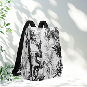 Schwarzer Drachenrucksack, Japanischer Drachenrucksack, Rucksack mit asiatischer Kunst, Unisex-Reiserucksack, Gothic-Rucksack, Laptoptasche für den Alltag
