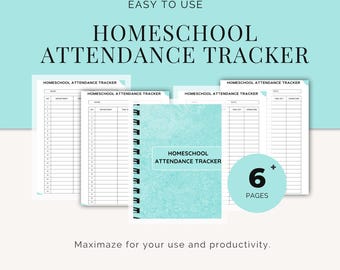 Homeschool Attendance Tracker | Digital Download | Printable Homeschool Planner Inserts | Student Attendance Log | Digital Print | 6 Pages