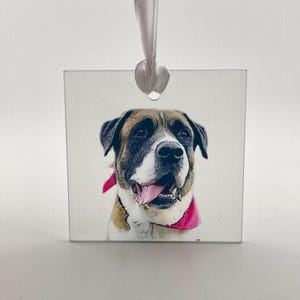Personalized Sketched Dog Photo Ornament: Frosted Glass, Custom Pet Portrait, Dog Lover Gift