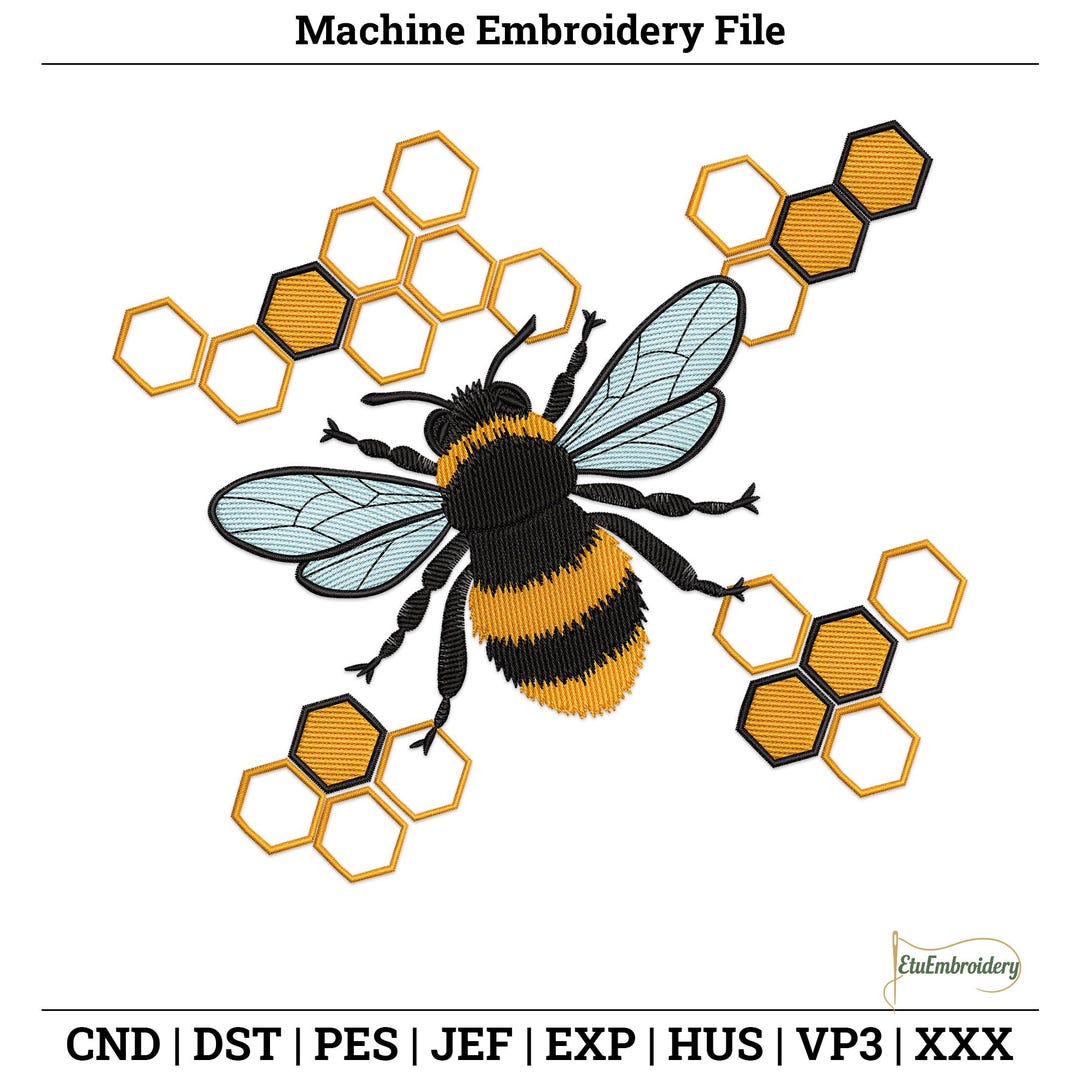 Honey Bee Embroidery Design – Nature Honeycomb Machine Pattern (digital ...