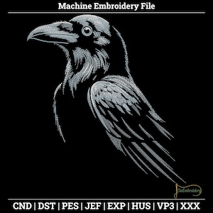 Elegant Raven Embroidery Design – Elegant Crow Machine Stitch Pattern for Apparel, Bags & Home Decor.