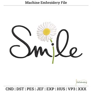 Smile Daisy Flower Script – Glad maskinbroderidesign för kläder och hem.
