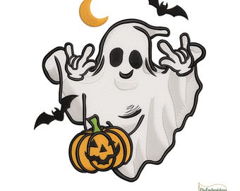 Ghost with Pumpkin Machine Embroidery Design, Halloween Embroidery File (Instant Download)