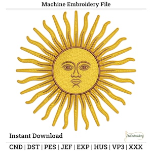 Sun Face Machine Embroidery Design – Boho Celestial Sunshine Stitch (Instant Download)