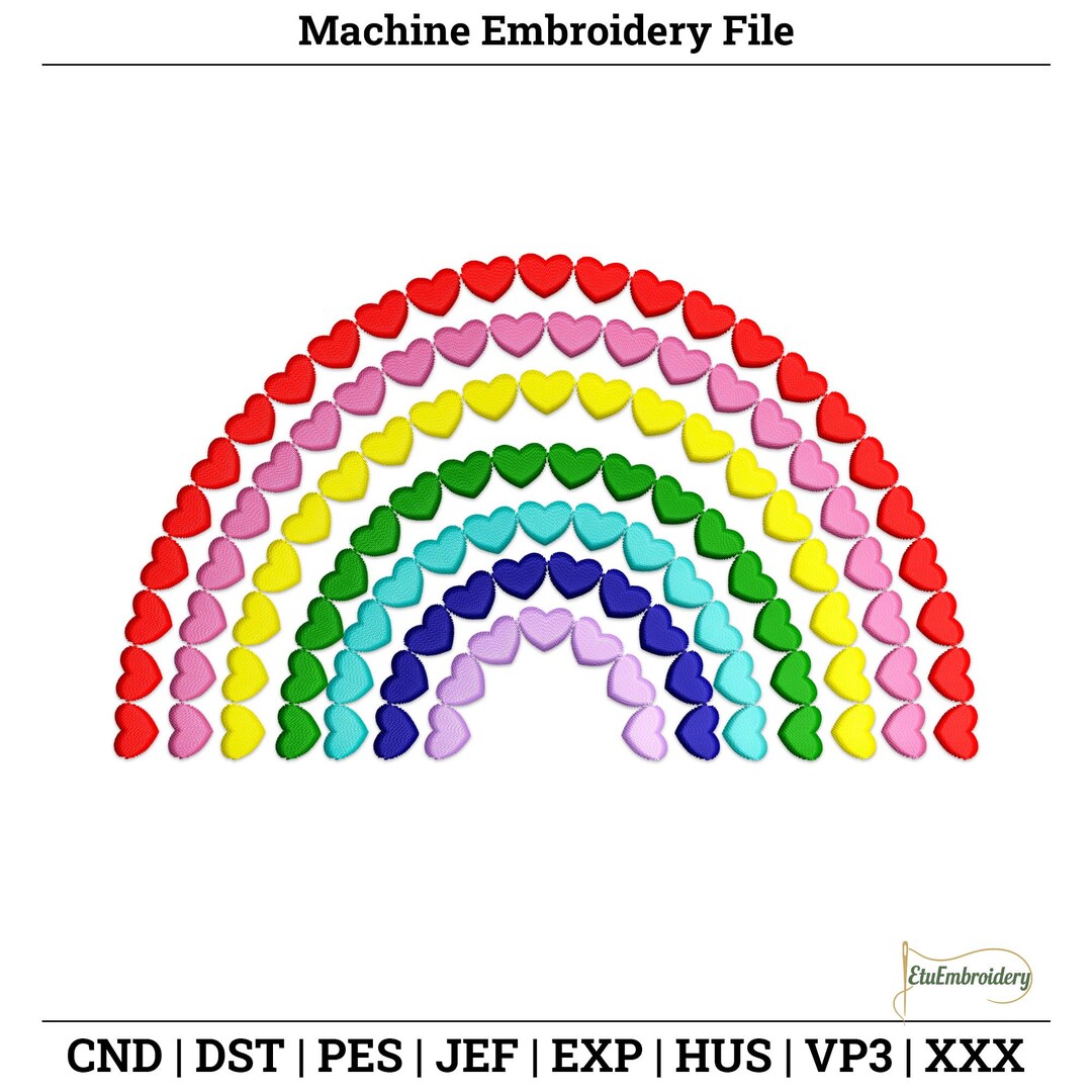 Rainbow Heart Machine Embroidery Design – Instant Download - Etsy