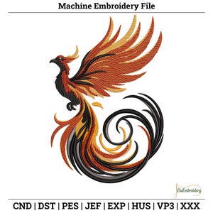 Phoenix Bird Embroidery – Majestic Firebird Stitch Design for Handmade Gifts, Mythical Decor & Artistic Apparel.