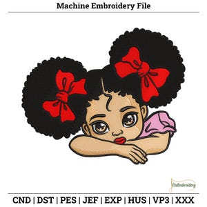 Afro Girl with Bows Embroidery Design – Children's Apparel (Digital Download)