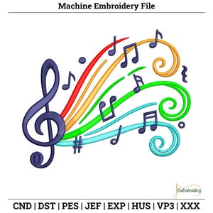 Colorful Music Notes Swirl – Machine Embroidery Design for Apparel, Gifts & Creative Décor.