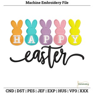 Happy Easter Bunny Appliqué – Festive Machine Embroidery Design for Clothes, Totes & Home Décor.