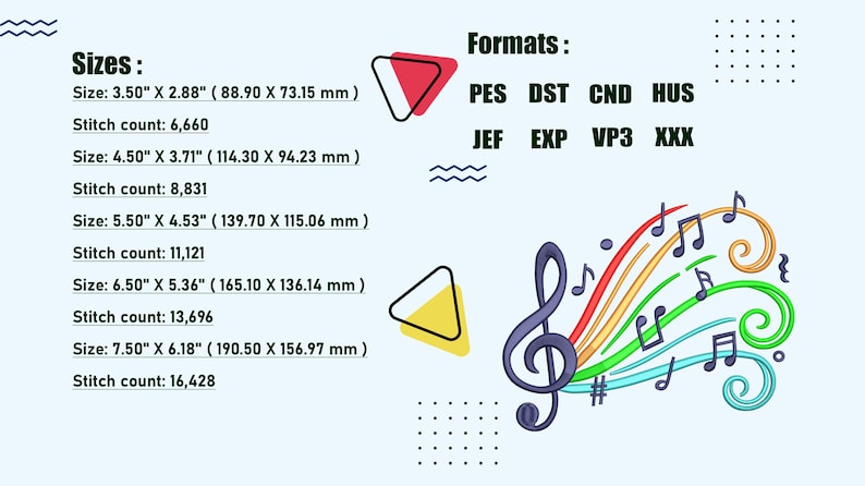 Colorful Music Notes Swirl – Machine Embroidery Design for Apparel ...