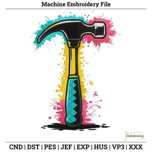 Color Splash Hammer Embroidery Design – Modern Machine Embroidery Pattern for DIY Crafts & Gifts.