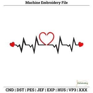 Heartbeat Heart Embroidery Design: EKG Valentine Applique (Digital Download)