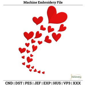 Floating Hearts Machine Embroidery Design – Valentine's Day Stitch (Digital Download
