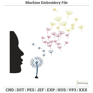 Paardebloem wens machineborduurontwerp – bloemensilhouet (directe download)