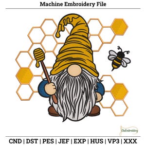 Honigbiene Wichtel Stichdesign – süße Maschinenstickerei für Handtücher und Geschenke.