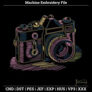 Retro Camera Line Stitch Embroidery Design – Vintage Photo Art (Instant Download)