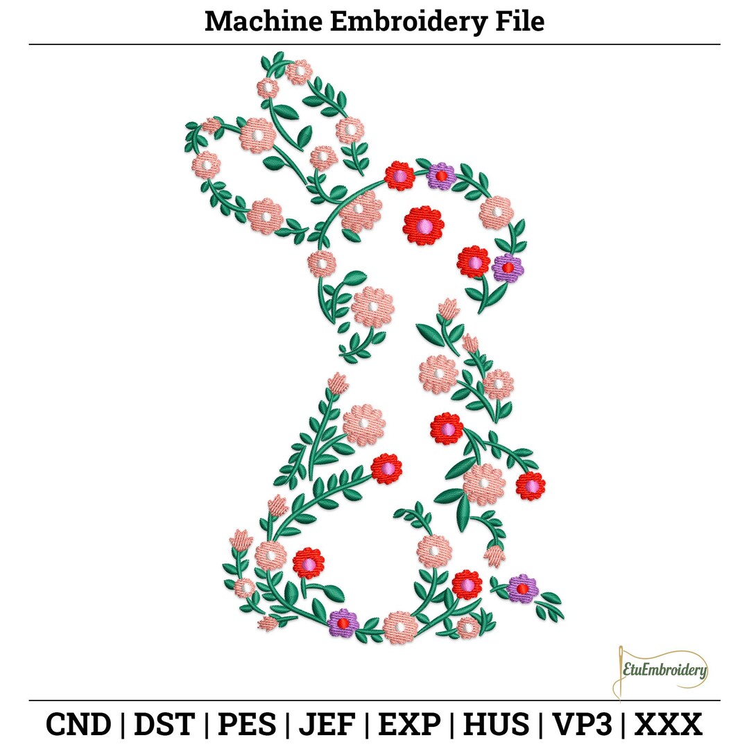 Floral Bunny Embroidery Design – Spring Machine Embroidery Pattern for ...