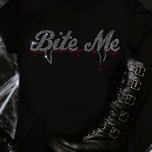Sparkling Rhinestone &#39;Bite Me&#39; Halloween Shirt. Get your spook on