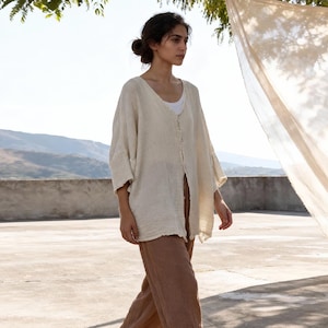 Oversized Round Neck Summer Blouse, Loose Fit Dropped Shoulder Cropped Coat