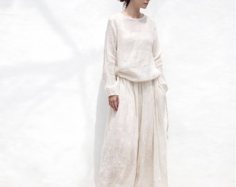 Vestido largo de mezcla de ramio, lavado suave, corte minimalista