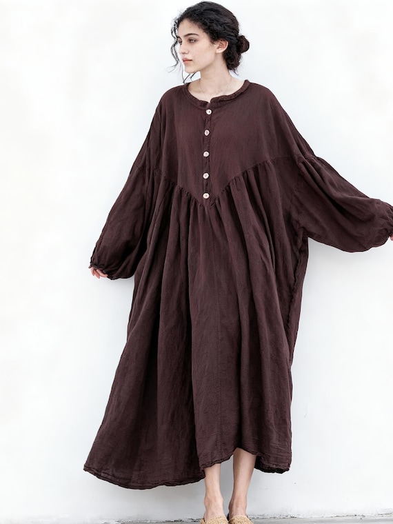 loose sleeve maxi dress Loose Linen Long Sleeve Maxi Dress