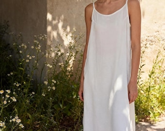 Camiseta interior blanca de mezcla de algodón, camisón semitransparente con tirantes ajustables, camiseta minimalista estilo wabi-sabi, disponible en largo y corto.