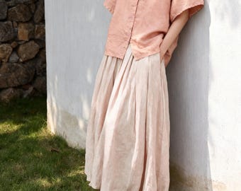 Double Layer Cotton Maxi Skirt, Peasant Skirt with Lining, Elastic Waist Boho A Line Long Skirt, Soft Cotton Mori Girl Skirt
