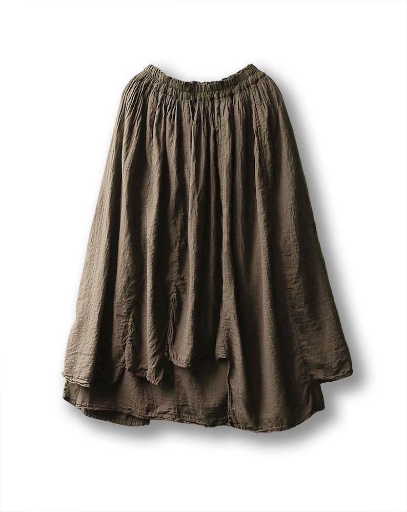 Gonna vintage ampia in morbido cotone lavato a strati, vita elasticizzata, spacco laterale immagine 7