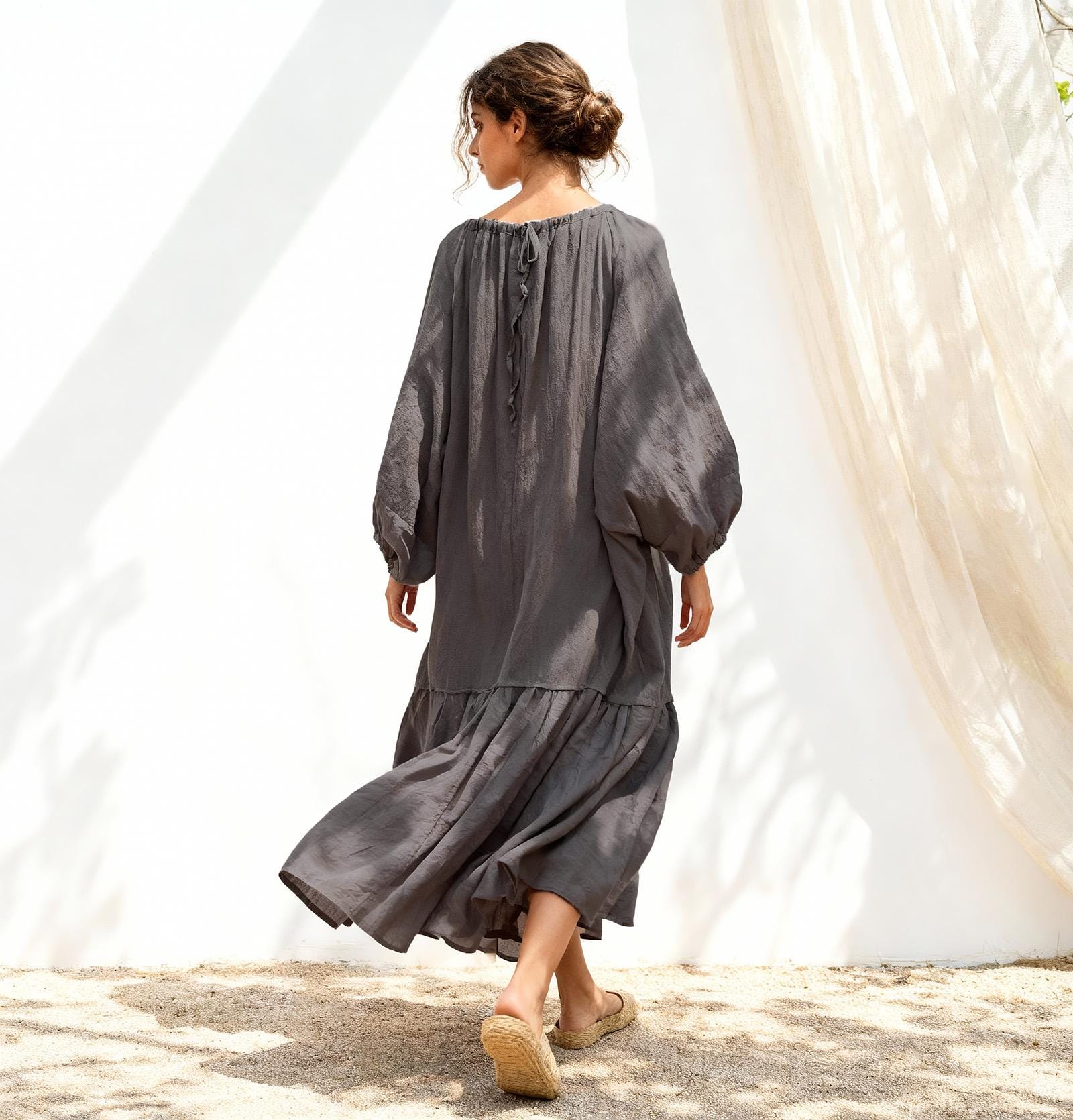 slim fit dress slacks Dark Grey Shiny Satin Long Sleeves Side Slit Prom Dresses ,CP0296 US8 / As Pic main image 0