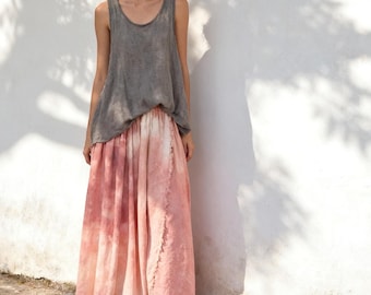 Handmade Tie Dye Cotton Maxi Skirt, One of a Kind Gypsys Dress, Unique Artisanal Shibori Long Bottoms, Flowy Boho Summer Tiered Clothing